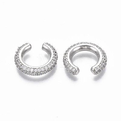 Brass Micro Pave Clear Cubic Zirconia Cuff Earrings EJEW-R114-026P-NF-1