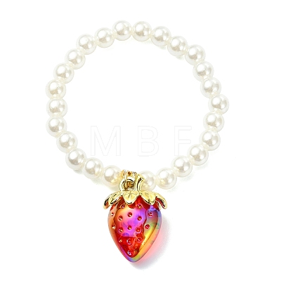 Acrylic Strawberry Charm Bracelets BJEW-JB13843-01-1