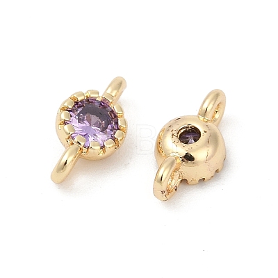 Brass Cubic Zirconia Flat Round Connector Charms KK-H204-02KCG-01-1