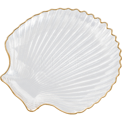1Pc Ocean Series Transparent Gold Rim Glass Jewelry Plates AJEW-SC0002-79C-1