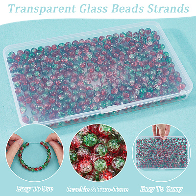 3 Strands Two-Tone Crackle Baking Paint Transparent Glass Beads Strands CCG-SP0001-01A-1