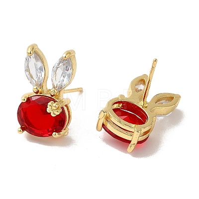Rack Plating Real 18K Gold Plated Brass Rabbit Stud Earrings EJEW-B034-12G-1