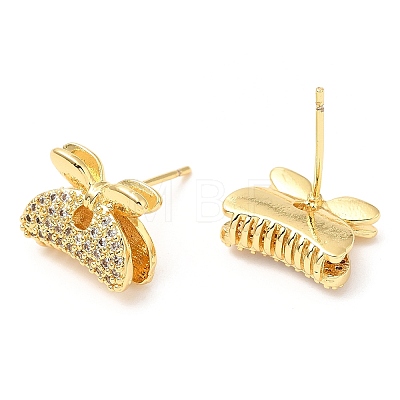 Rack Plating Brass Hair Clip Shape Stud Earrings with Cubic Zirconia EJEW-A103-03G-1