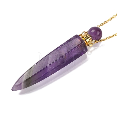 Natural Amethyst Bullet Shaped Perfume Bottle Pendant Necklaces G-B089-02G-08-1