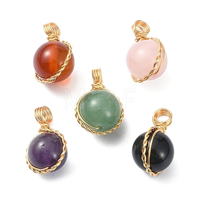 Natural Mixed Stone Copper Wire Wrapped Pendants PALLOY-JF02181-02-1
