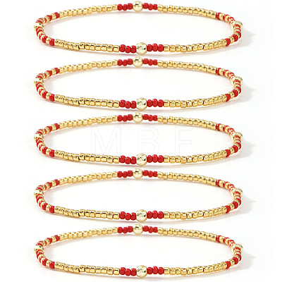 5Pcs Boho Glass Seed Multi-Strand Beaded Stretch Bracelet XH2796-1
