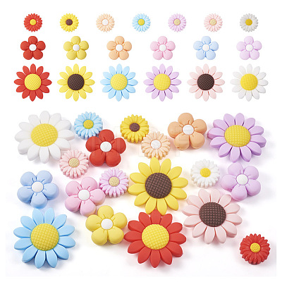 Beadthoven 19Pcs 19 Styles Flower Food Grade Eco-Friendly Silicone Beads SIL-BT0001-05-1