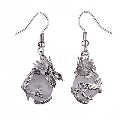 Natural Quartz Crystal Dragon Dangle Earrings EJEW-A092-06P-03-1