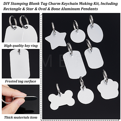 AHADERMAKER DIY Stamping Blank Tag Charm Keychain Making Kit DIY-GA0004-18-1