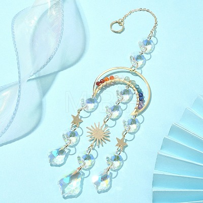 Glass Teardrop Pendant Decorations HJEW-JM01164-1