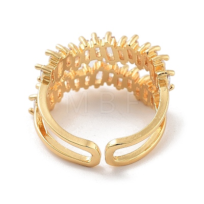 Brass with Cubic Zirconia Open Cuff Rings RJEW-B053-04-1