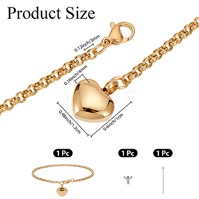 2Pcs Heart Non-Tarnish Stainless Steel Charm Bracelets BJEW-CN0001-23G-1