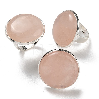 Natural Rose Quartz Round Adjustable Rings RJEW-K371-09S-31-1