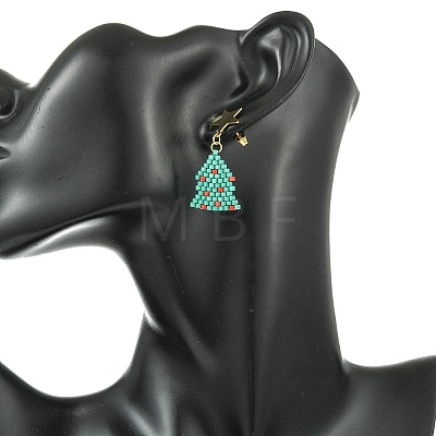 304 Stainless Steel with Glass Cylinder Seed Beads Christmas Tree Dangle Earrings EJEW-MZ00818-1