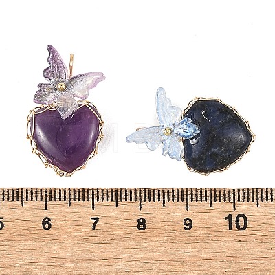 Natural Mixed Stone Wire Wrapped Pendants PALLOY-JF05991-1