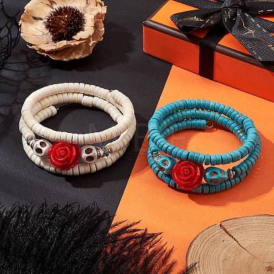 Resin and Synthetic Turquoise Wrap Bracelets Sets BJEW-JB10759-1