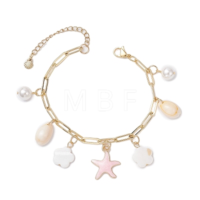 3Pcs 3 Colors Natural Freshwater Shell Beads & Alloy Enamel Charm Bracelets BJEW-JB12214-1