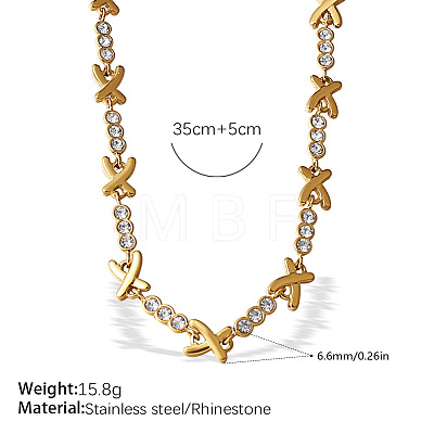 304 Stainless Steel Crystal Rhinestone X Shaped Link Chain Necklaces for Women WG9D37B-02-1