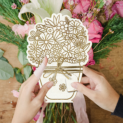 Wood Flower Bouquet Greeting Card AJEW-WH0441-010-1