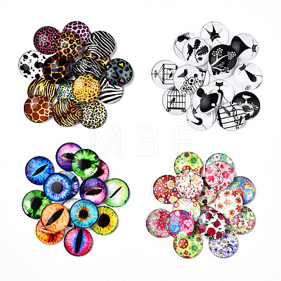 Mixed Pattern Half Round/Dome Printed Glass Cabochons GLAA-T029-16D-1