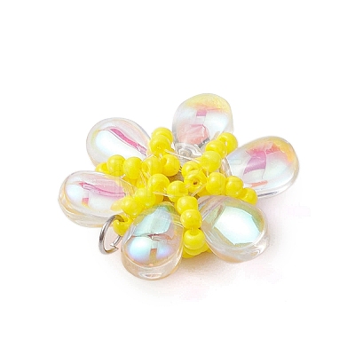 Beaded Flower Charms PALLOY-MZ00438-01-1