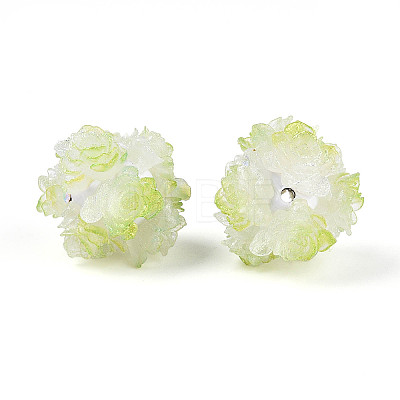 Polymer Clay Rhinestone Beads with Embossed Resin Roses RESI-T059-04E-1