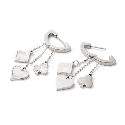 Ace of Diamond & Hearts & Clubs Synthetic White Shell Dangle Hoop Earrings EJEW-E286-04P-1