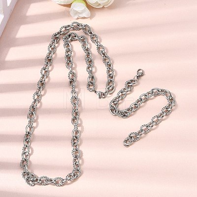 304 Stainless Steel Cable Chains Bracelet & Necklace Jewelry Sets SJEW-L199-11P-1