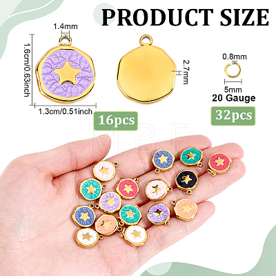 16Pcs 304 Stainless Steel Enamel Pendants STAS-BC0004-29G-01-1