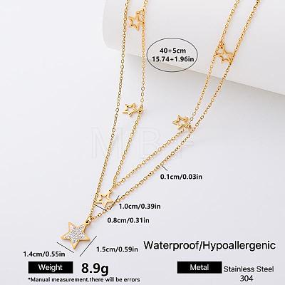 Fashion 304 Stainless Steel Crystal Rhinestone Star Pendant Double Layer Necklaces for Women NK5121-5-1