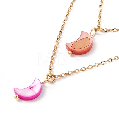 Synthetic Shell Moon Pendant Double Layer Necklaces and Dangle Stud Earrings SJEW-F217-02G-1