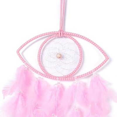 Handmade Eye Woven Net/Web with Feather Wall Hanging Decoration HJEW-K035-04C-1