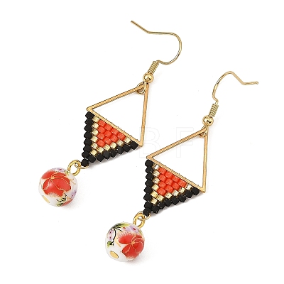 304 Stainless Steel with Cylinder Seed Beads Dangle Earrings EJEW-MZ00810-02-1
