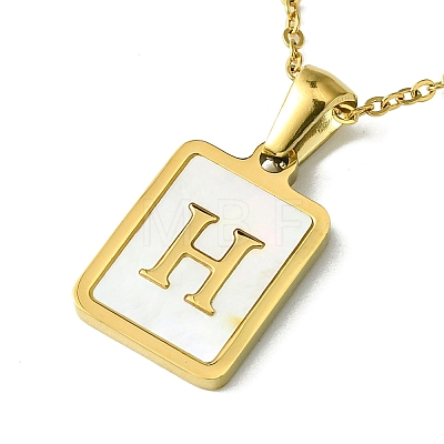 Ion Plating(IP) Rectangle with Initial Letter 304 Stainless Steel Pendant Necklace NJEW-R265-04G-H-1