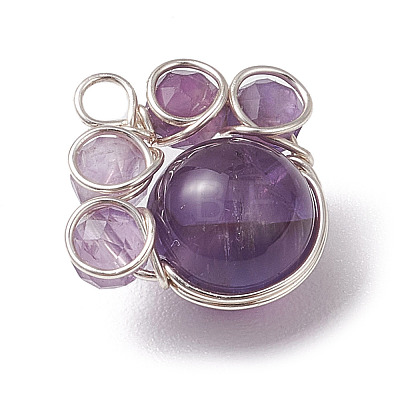 4Pcs 4 Styles Copper Wire Wrapped Natural & Synthetic Mixed Gemstone Faceted Beaded Pendants PALLOY-TA00168-02-1