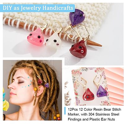 12Pcs 4 Colors Resin Teardrop with Cartoon Face Pattern Charms Locking Stitch Markers HJEW-PH01513-1