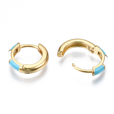 Brass Enamel Huggie Hoop Earrings EJEW-T014-10G-02-NF-1