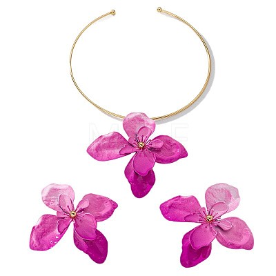 Flower Alloy Stud Earrings & Pendant Choker Sets for Women WG356AA-01-1