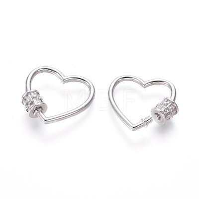 Brass Micro Pave Cubic Zirconia Screw Carabiner Lock Charms ZIRC-I031-01P-1