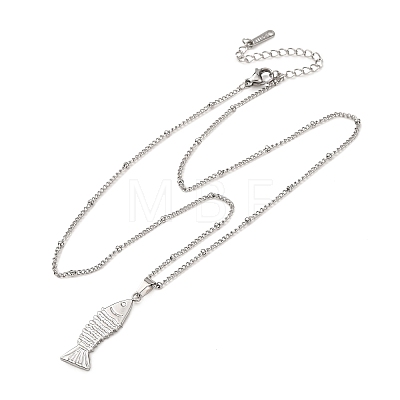 Summer Bach 304 Stainless Steel Fish Pendant Satellite Chain Necklaces for Women NJEW-F373-02P-1