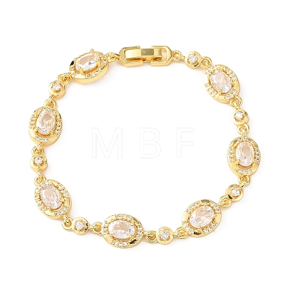 Oval Brass Micro Pave Cubic Zirconia Link Chain Bracelets for Women BJEW-D387-04G-07-1