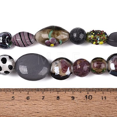 Handmade Foil Glass with Gold Sand Lampwork Beads Strands FOIL-Q002-08B-1