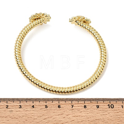 Brass Micro Pave Clear Cubic Zirconia Sunflower Open Cuff Bangles for Women CU-CBAE7DF-49G-1
