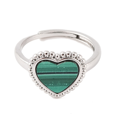 Heart Natural Malachite Adjustable Rings RJEW-Q817-05P-03-1