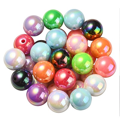 UV Plating Rainbow Iridescent Acrylic Beads PACR-E001-04-1