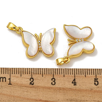 Rack Plating Brass Pave Natural White Shell Pendants KK-U025-02G-01-1