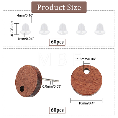  60Pcs Walnut Wood Stud Earring Findings MAK-NB0001-12-1