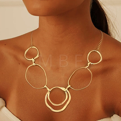 201 Stainless Steel & Alloy Multi Ring Bib Necklaces for Women WG2A4B7-01-1