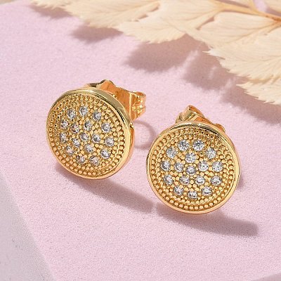 Brass Micro Pave Clear Cubic Zirconia Stud Earrings EJEW-D305-15G-1