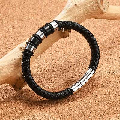 Ion Plating(IP) Braided Leather Cord Bracelets for Men BJEW-Z081-11P-01-1